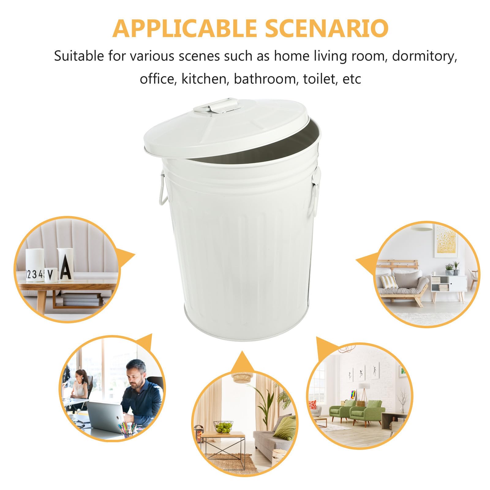 Didiseaon Papelera Metálica Redonda de Hierro con Tapa, 8l Beige