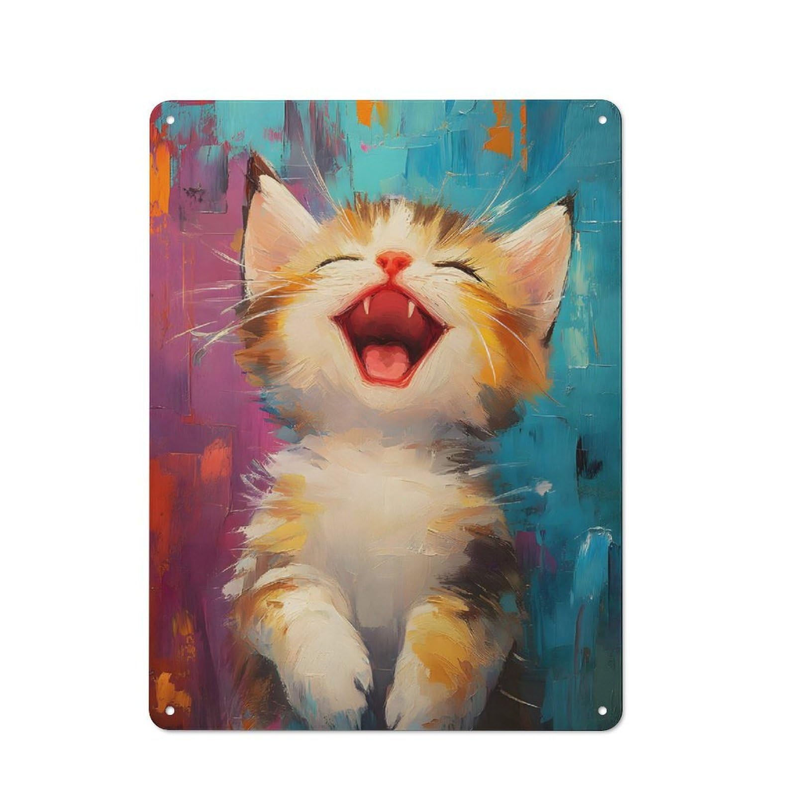 Junmoney Cute Kitten Painting Retro Tin Sign 40X30cm For Garage Or Workshop, For Furnishing A New Garage And Workshop With Retro Decor