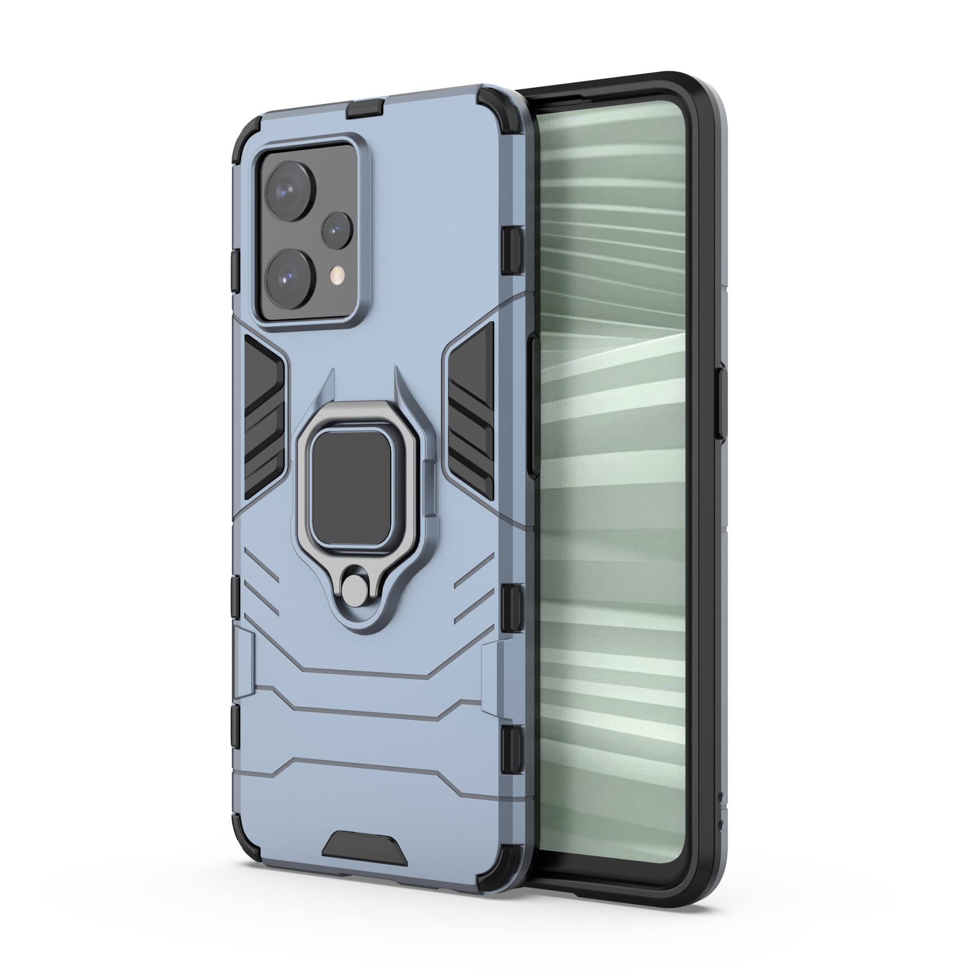 GOKEN Cover Per Realme 9 5G / Realme 9 Pro – Custodia Ibrida TPU+PC Con Anello Magnetico 360° E Supporto Auto, Blu - 3