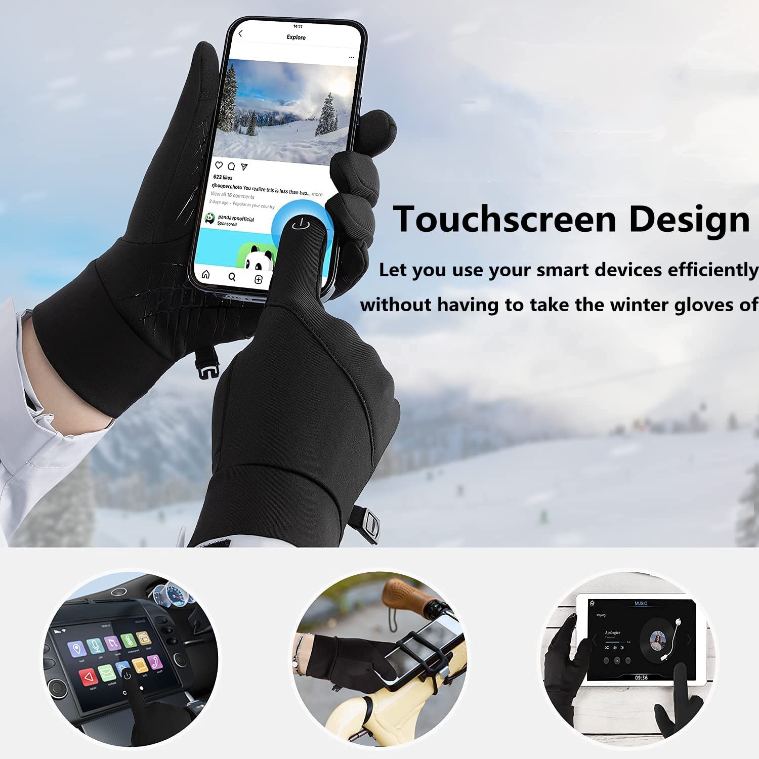 WESTWOOD FOX WFX Guanti termici invernali antivento guanti da corsa touch screen caldi antiscivolo in silicone guanti da ciclismo per uomo donna polsino elastico per guida, sci, corsa, calcio sport