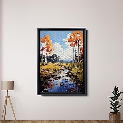 Miniatura 2 de Golden Tranquility, Captivating Forest Sunset, Canvas Print Embracing Autumn's Beauty with Blue Skies, Fall Trees, and Nature's Splendor, Wall Art,
