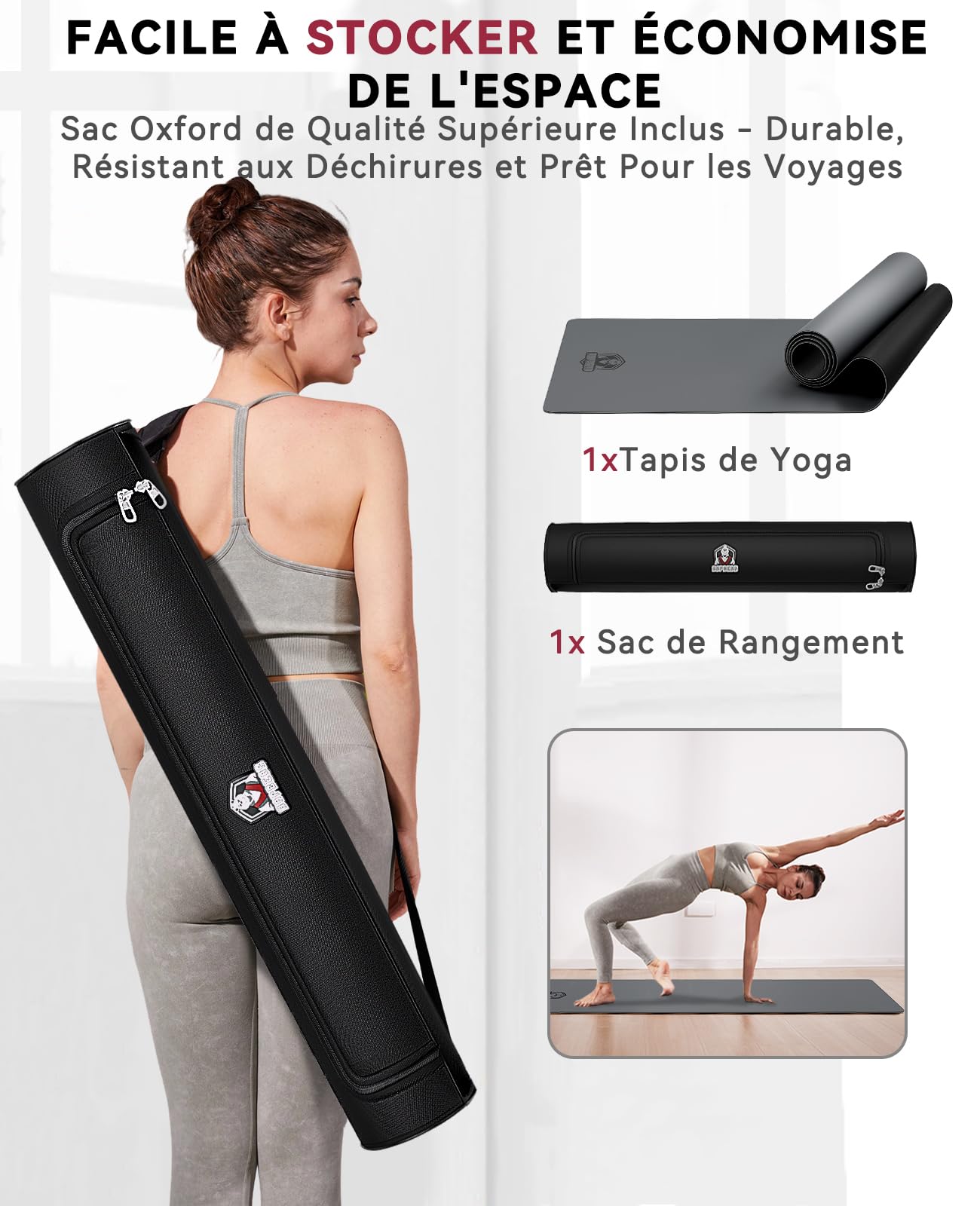 HAPBEAR Tapis de Yoga XXL 183x76/183x91/213x76 cm,Antidérapant | Grand Tapis de Yoga,5/6/8 mm d'Épaisseur,pour Yoga et Pilates Professionnels,Sac de Transport Oxford Inclus