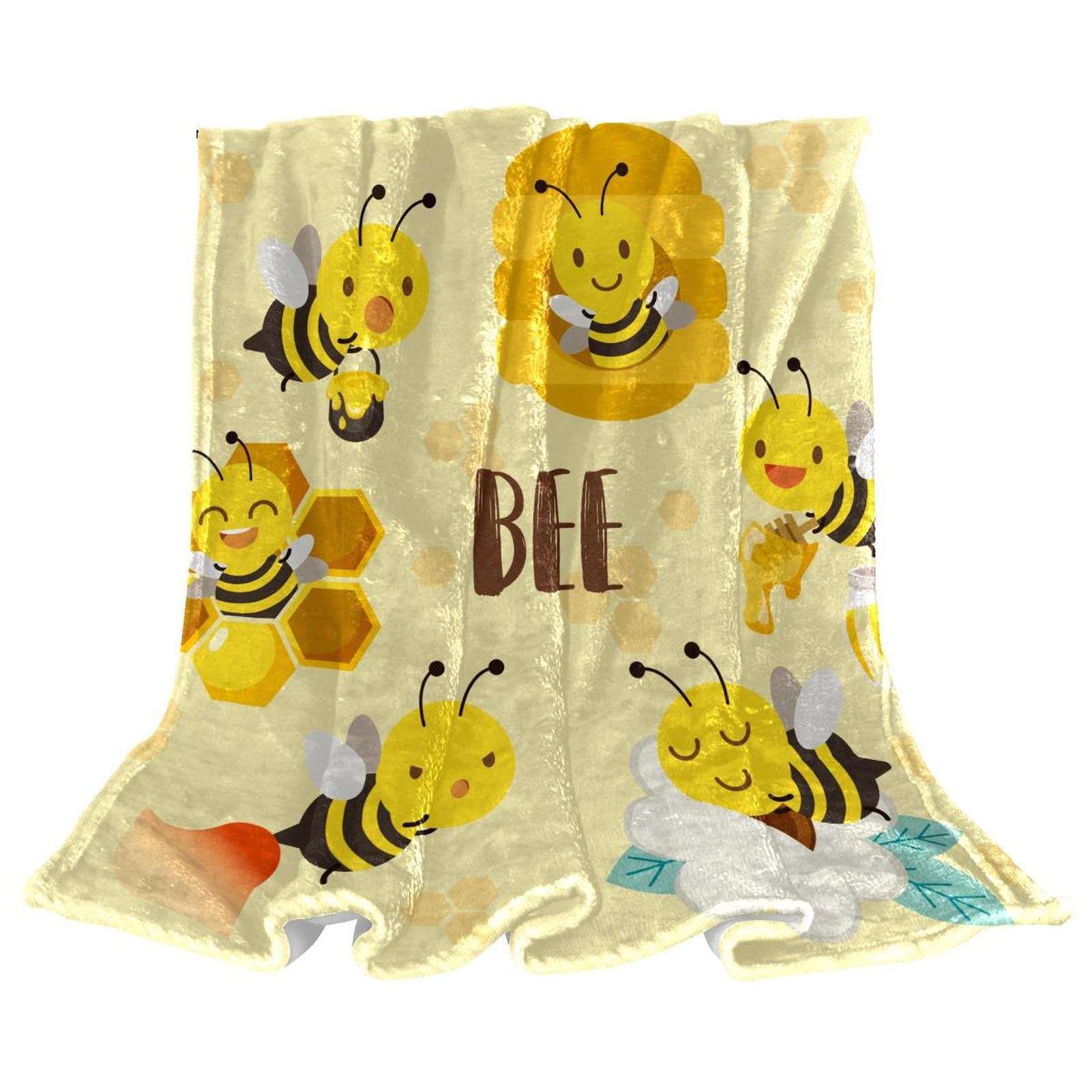 Couvre-lit doux motif abeille jaune au toucher moelleux pour lit d'enfant