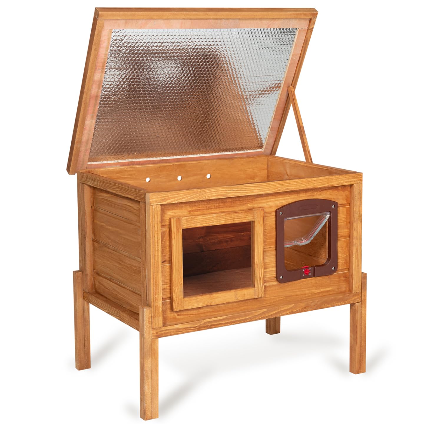 IDMarket - Niche autochauffante en Bois pour Chat avec Porte et fenêtre
