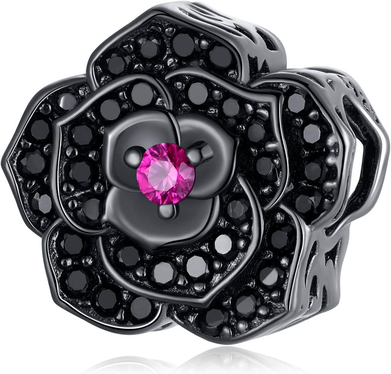 Rose Charm Heart Charms for Bracelets 925 Sterling Silver Bead Charm Fits Bracelets and Necklaces Paved with Cubic Zirconia Animal Skull Charm Dainty Halloween Charms Jewelry for Women Girls