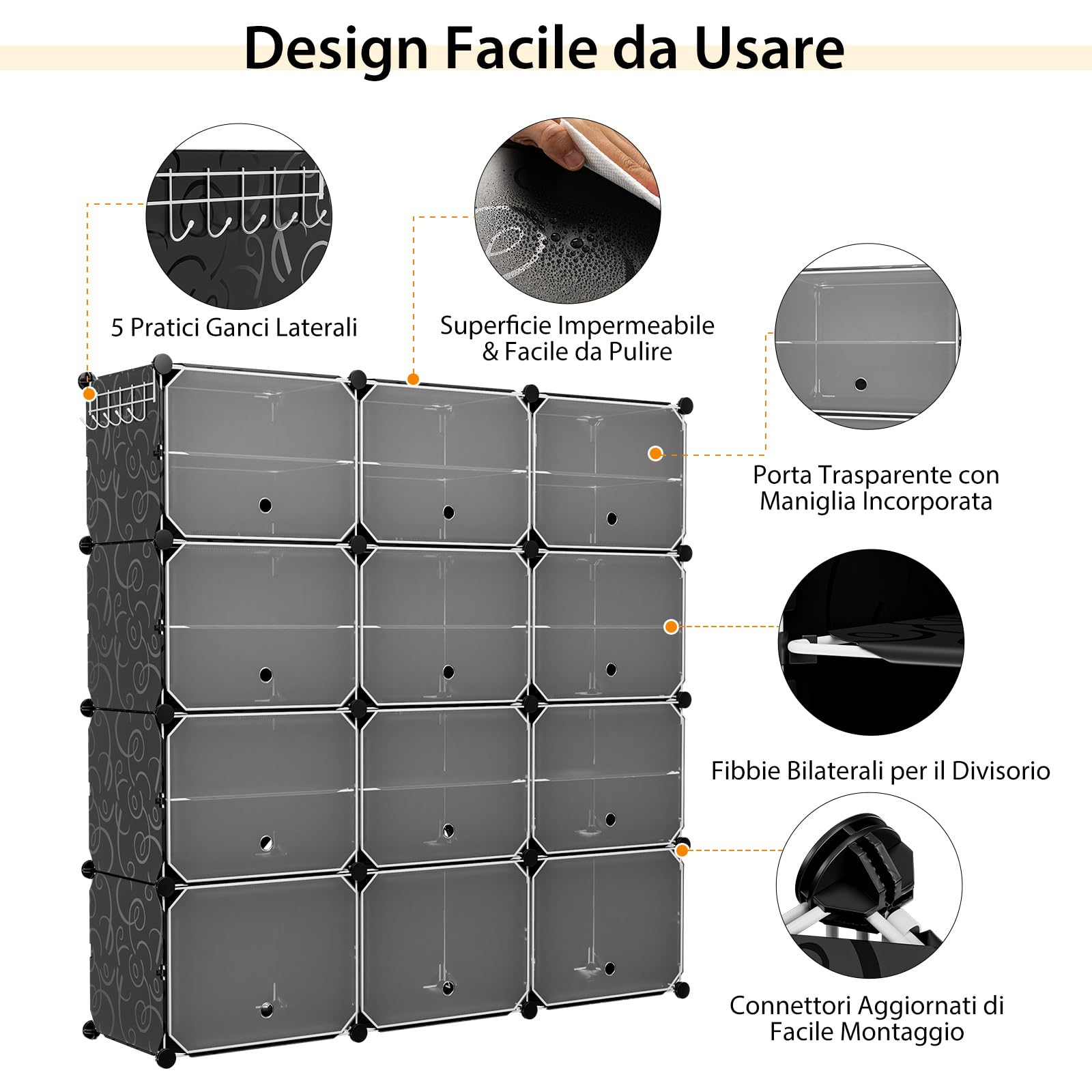 RELAX4LIFE Scaffale Porta Scarpe Portatile, Organizzatore per Scarpe da 48 Paia Espandibile con Porta, per Scarpe per Tacchi, Stivali e Pantofole, Scaffale a 12 Cubi 24 Strati per Ingresso (Nero)