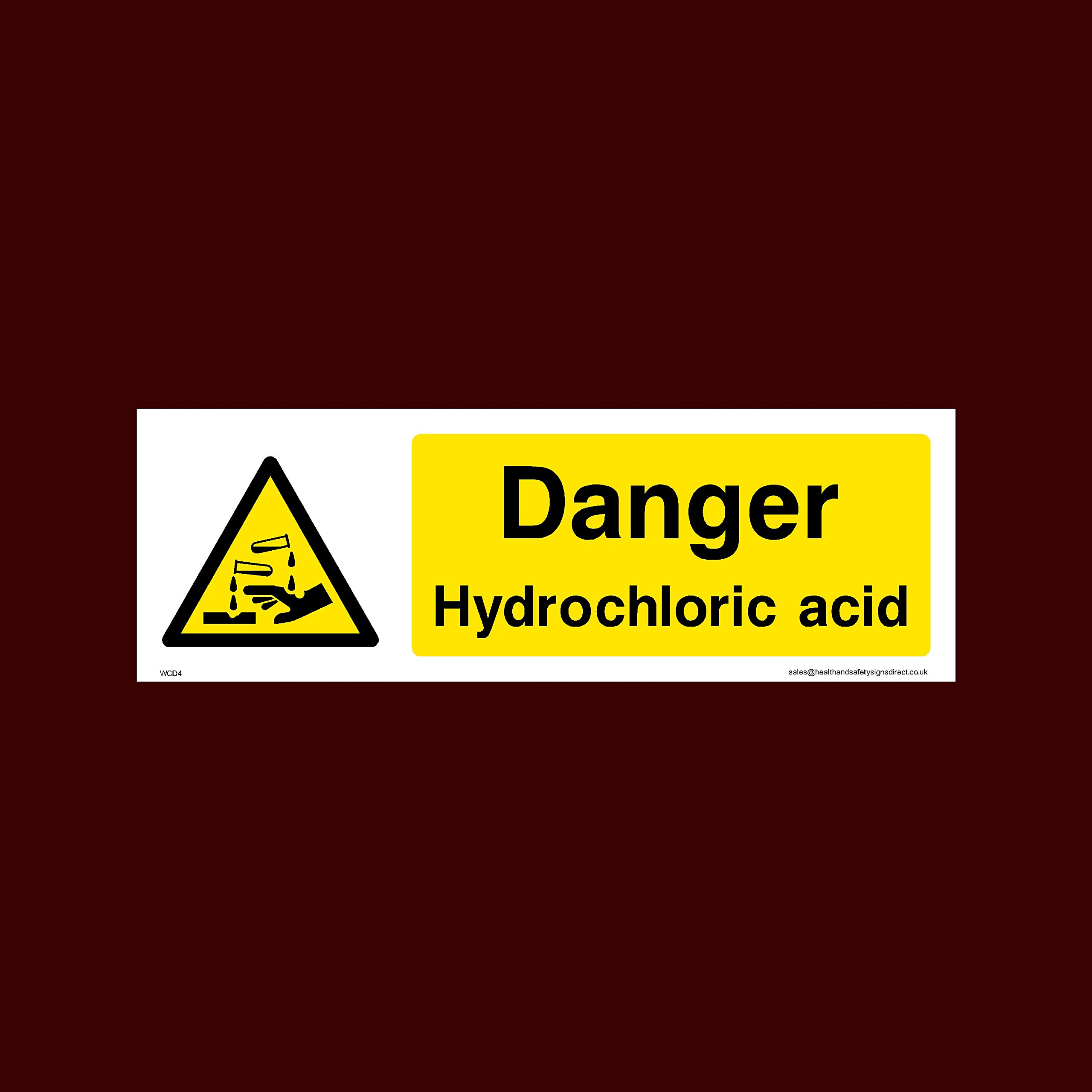 Ussp&S Danger Hydrochloric Acid Sticker/Self Adhesive Sign (Wcd4) - Danger, Acid, Corrosive, Hazardous, Chemicals, Harmful, Oxygen, Irritant