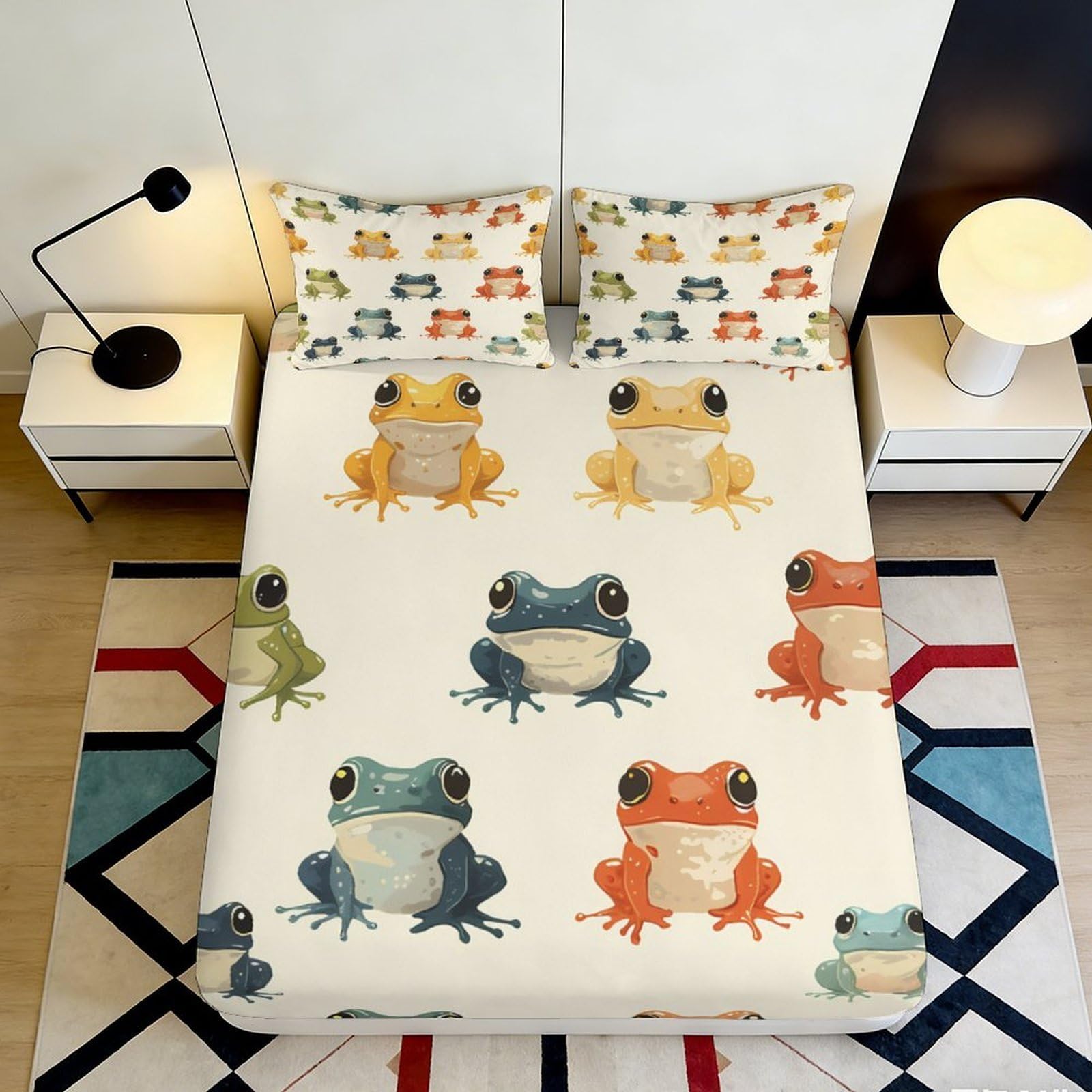 Uynsixtme Style-8 3D Printed Frog Pattern Fitted Sheet Microfiber Deep Pocket Bedding Set For Bedroom Frog Mattress Fitted Cover Non-Slip Washable For Adults 200X200x25cm