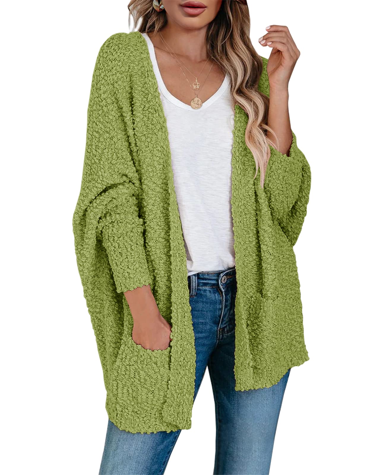 Saodimallsu Womens Chunky Popcorn Cardigan Oversized Cozy Long Sweaters