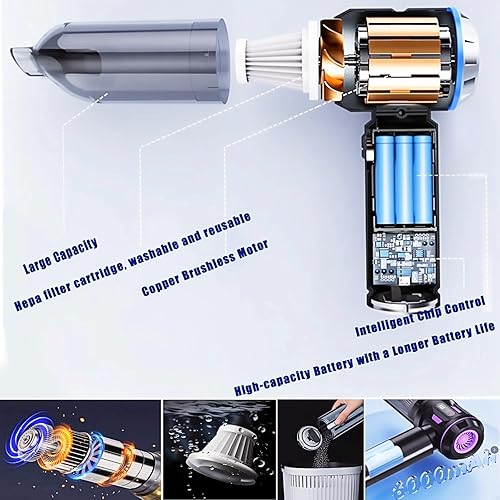 Miniatura 2 de Airpollo Pro - Aspiradora de automóvil, 3 en 1, con pantalla LED, V2, portátil, 29000 Pa, aspirador inalámbrico recargable de alta potencia para el