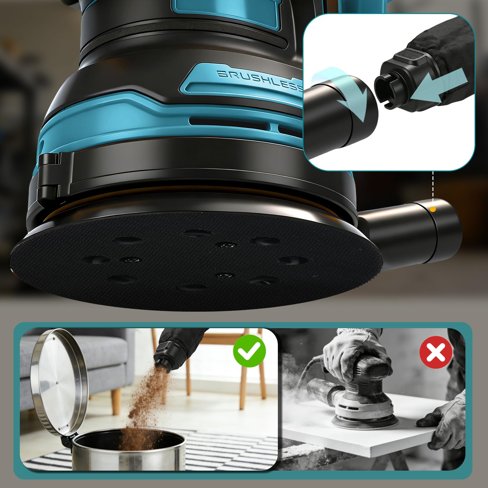 Lijadora Orbital Inalámbrica 125 mm para Makita 18V (sin Batería) | Lijadora eléctrica sin escobillas, 4000–8000 rpm, 3 velocidades, 21 hojas de lija y bolsa de polvo