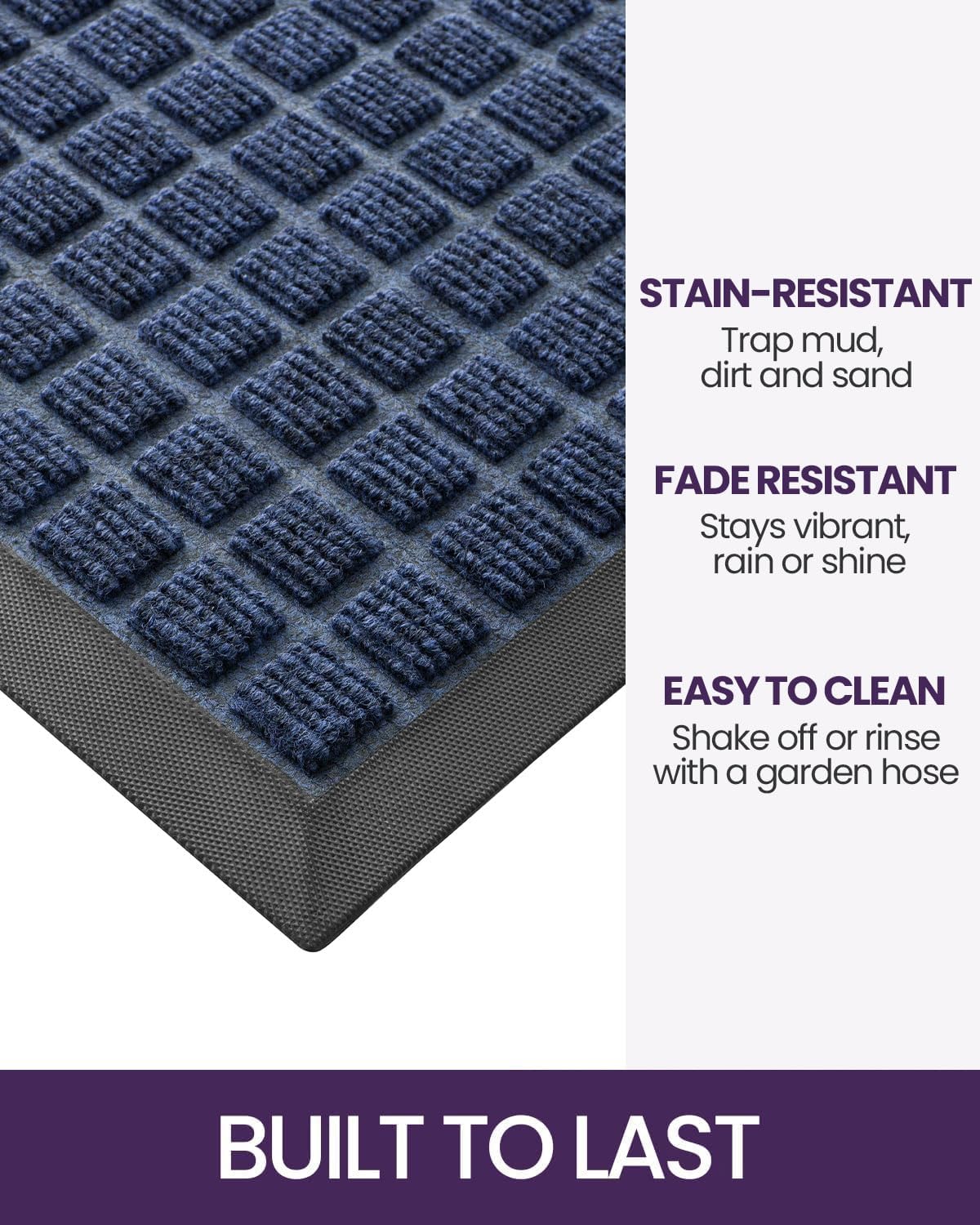 DEXI Front Door Mat Outside Entrance, 17x29 Rubber Entry Doormat Heavy Duty, Welcome Mats Non Slip for Inside House Floor Entryway Double Doors Exterior Patio, Checkered Blue