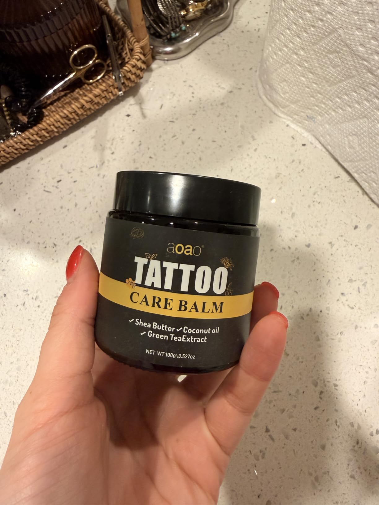 AOAO Tattoo Aftercare Balm, Protective Care Formula for New Tattoos, Color Reviving Moisturizer for Old Tattoos with Shea Butter & Coconut Oil, No-Petroleum, Non-Greasy for Men & Women, 100g/3.527oz