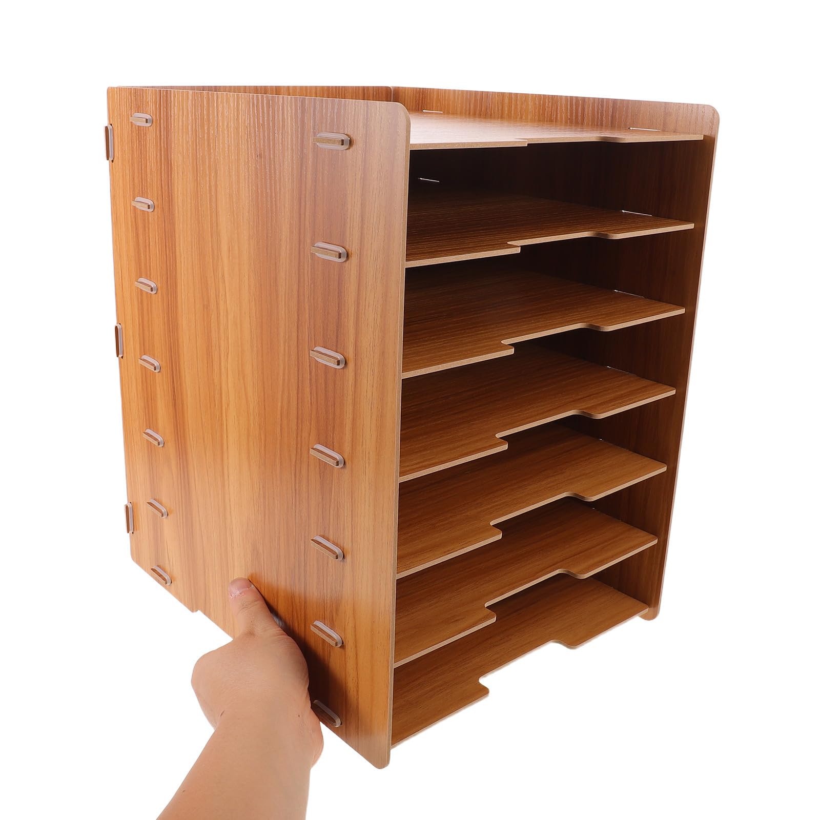 OSALADI Portadocumenti da Scrivania in Legno con 7 Livelli, Struttura Rinforzata e Design Naturale, Organizer Componibile per Ufficio e Spazio di Lavoro