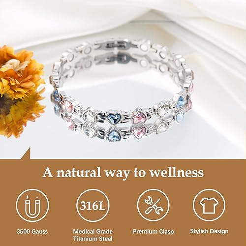 Miniatura 2 de Feraco Pulseras magnéticas para mujer, pulsera magnética de acero de titanio con imanes de neodimio y cristales brillantes, regalos de joyería