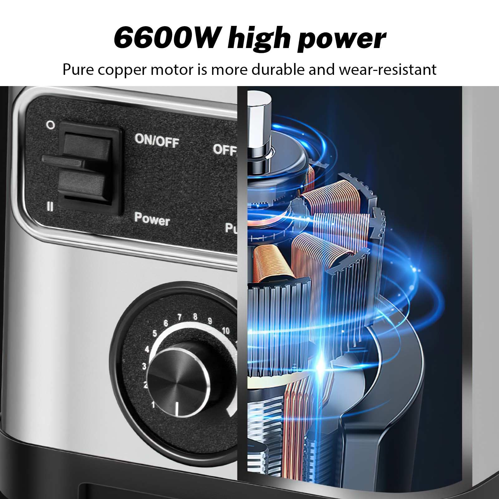 6600W Robot Cocina Multifuncional, Cuenco Mezclador 3 L, Batidora Batidora, Molinillo de café, Ergonómico, Trituradora de Granos, Batidos, Hielo Picado, Batidora y Batidora de Batidos