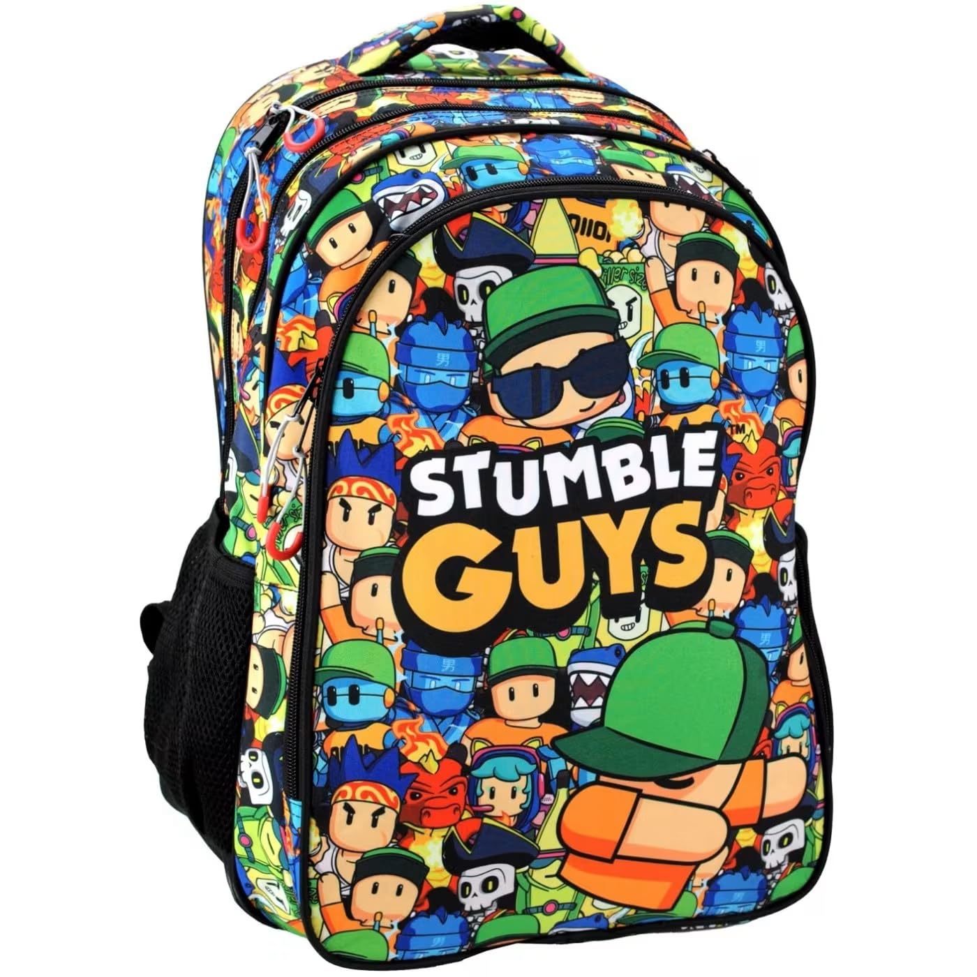 PRESTIGE & DELUXE Zaino Scuola Stumble Guys Tondo 3 Scomparti zip per bambini primaria media + Set scrittura e portachiave personaggio