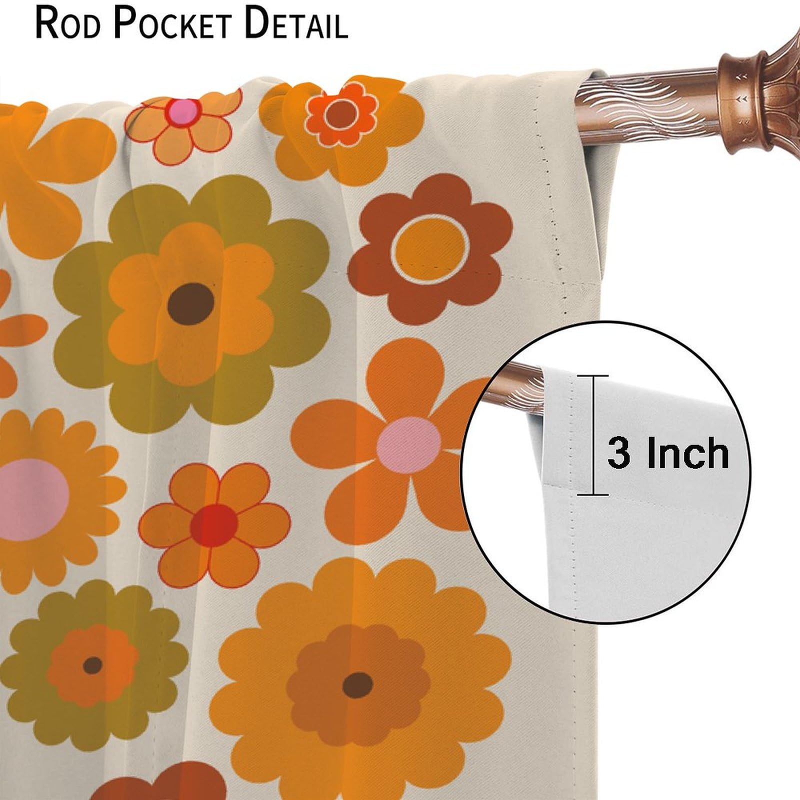 JESTRONRY Cortinas florales retro bohemias, estilo bohemio de los años 60 y 70, cortinas opacas con bolsillo para cortinero, para sala de estar, dormitorio, 132 x 213 cm