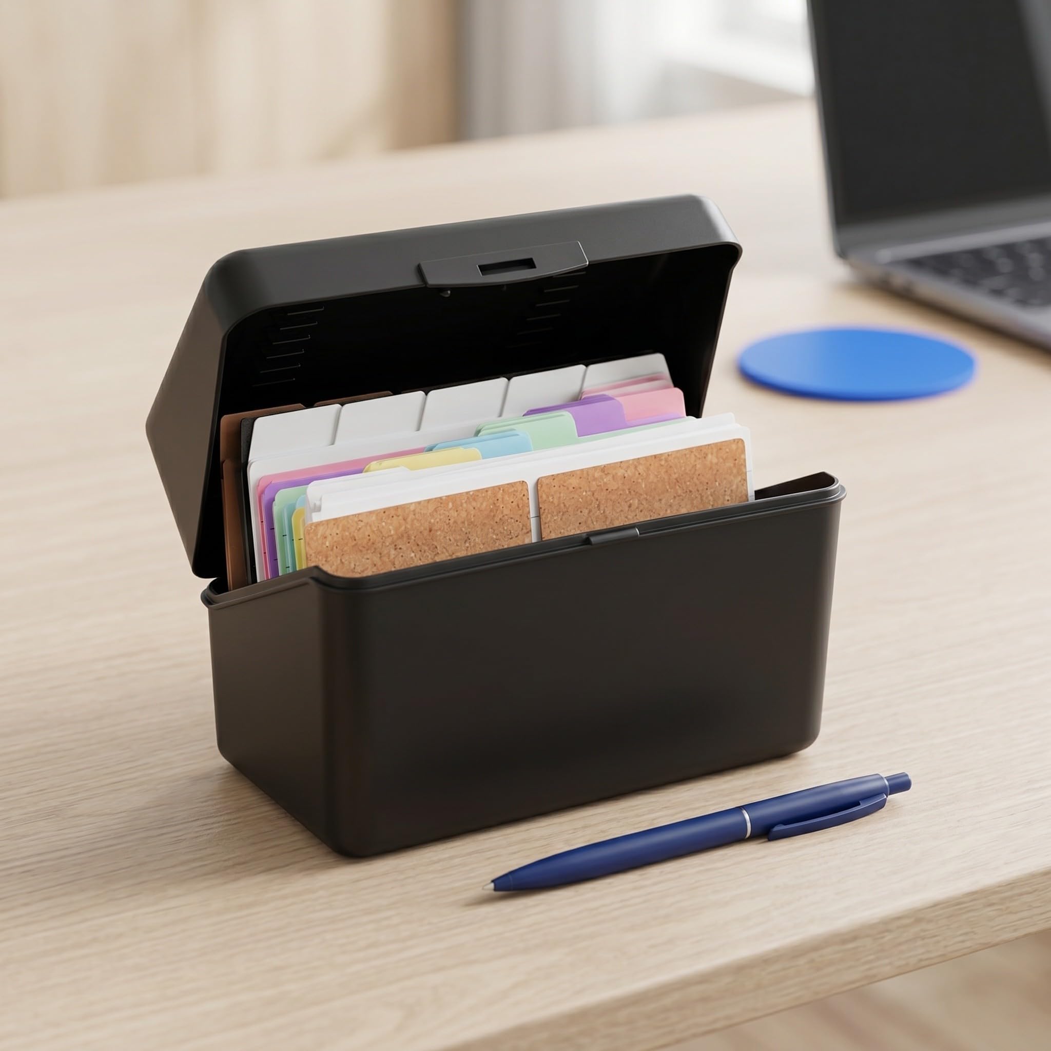 SECFOU 2 Sets Karteikasten mit Registerkarten Desktop Schwarze Aufbewahrungsbox und Vielseitiger Organisationsfunktion für Büro und Zuhause