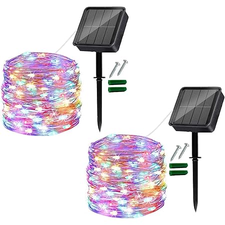 Lichterkette Batterie Yizhet Solar Lichterkette Aussen 10M 100LED Außen Wasserdicht 8 Modi Kupferdraht Lichterketten Für Weihnachten Partys Garten Hochzeiten Dekoration (2 Stück, Mehrfarbig Lichterkette Bunt