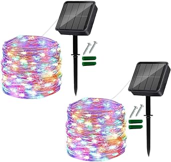 [2 Pack] Solar Garden Lights,2x14M Total 240LED Solar Fairy Lights Waterproof Copper Wire Outdoor Christmas Lights for Fence,Gazebo,Garden,Home,Camping,Weddings,Party,Christmas Colorful, 2 Pack [Energy Class A+++]