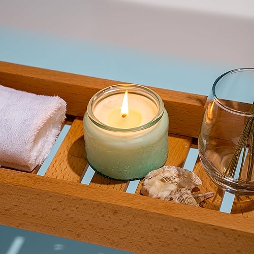 Miniatura 32 de Paquete de 18 recipientes de vela de vidrio en relieve de 4 onzas con tapas y etiquetas de bambú, tarros de vela rosa para hacer velas, diseño