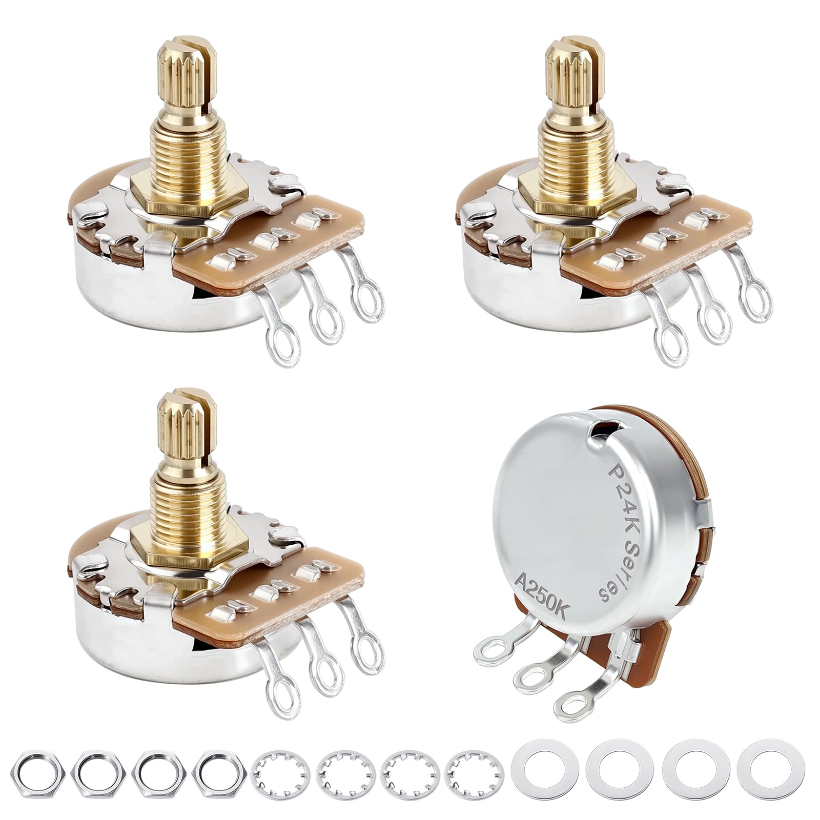 Banworks Brass A250K M8 Thread Full Sized Guitar Pots Metric 18-Spline Pots