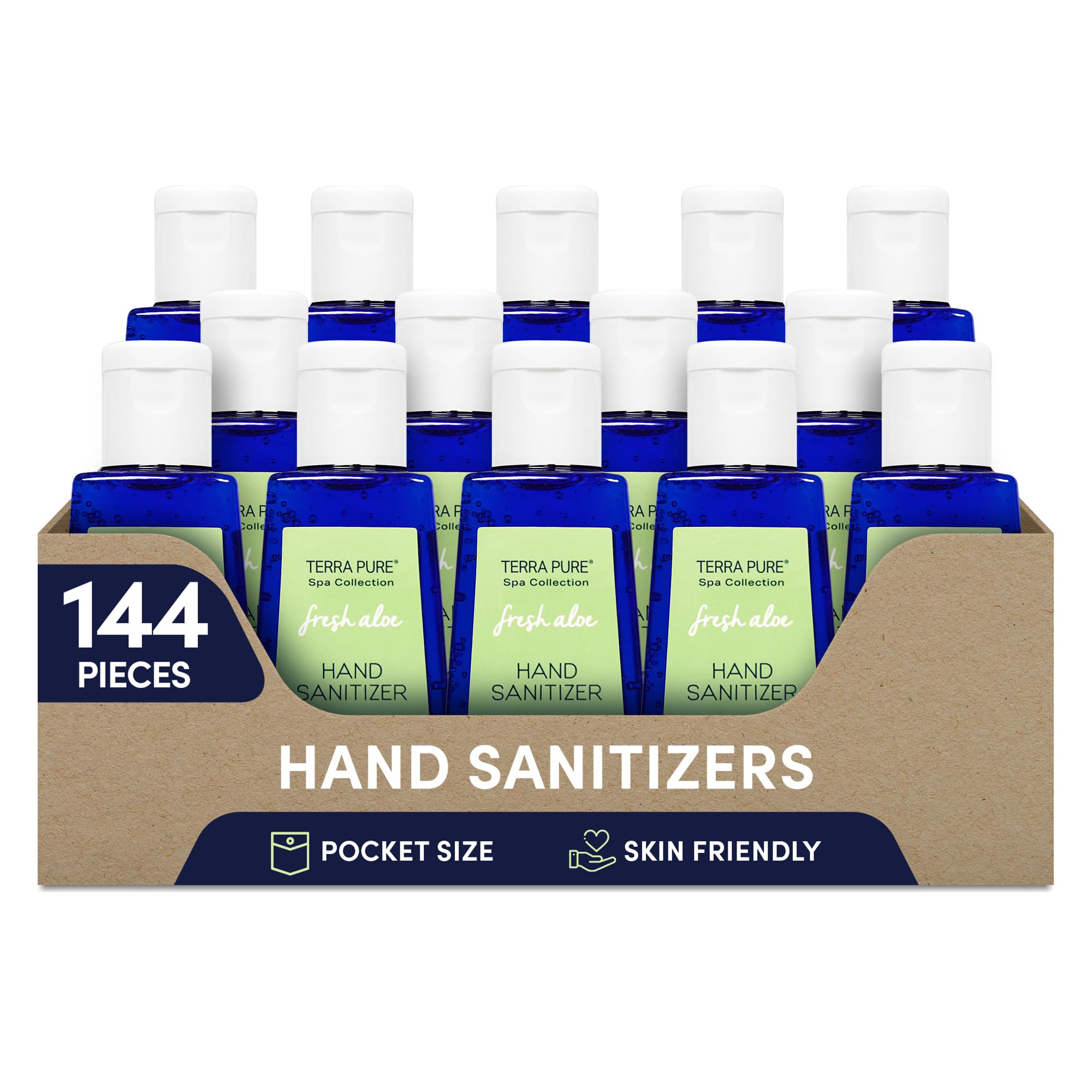 Terra Pure Hand Sanitizer Gel, 1 oz 144 Pack, Alcohol Free Silver Citrate Formula with Aloe Vera and Vitamin E, Non Drying Bulk Travel Size for Hotels