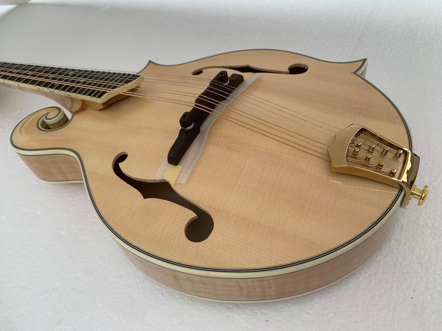 Custom Solid Spruce Top Hand Carved F style Mandolin with Solid Flamed Maple Back Side and Golden Hardware