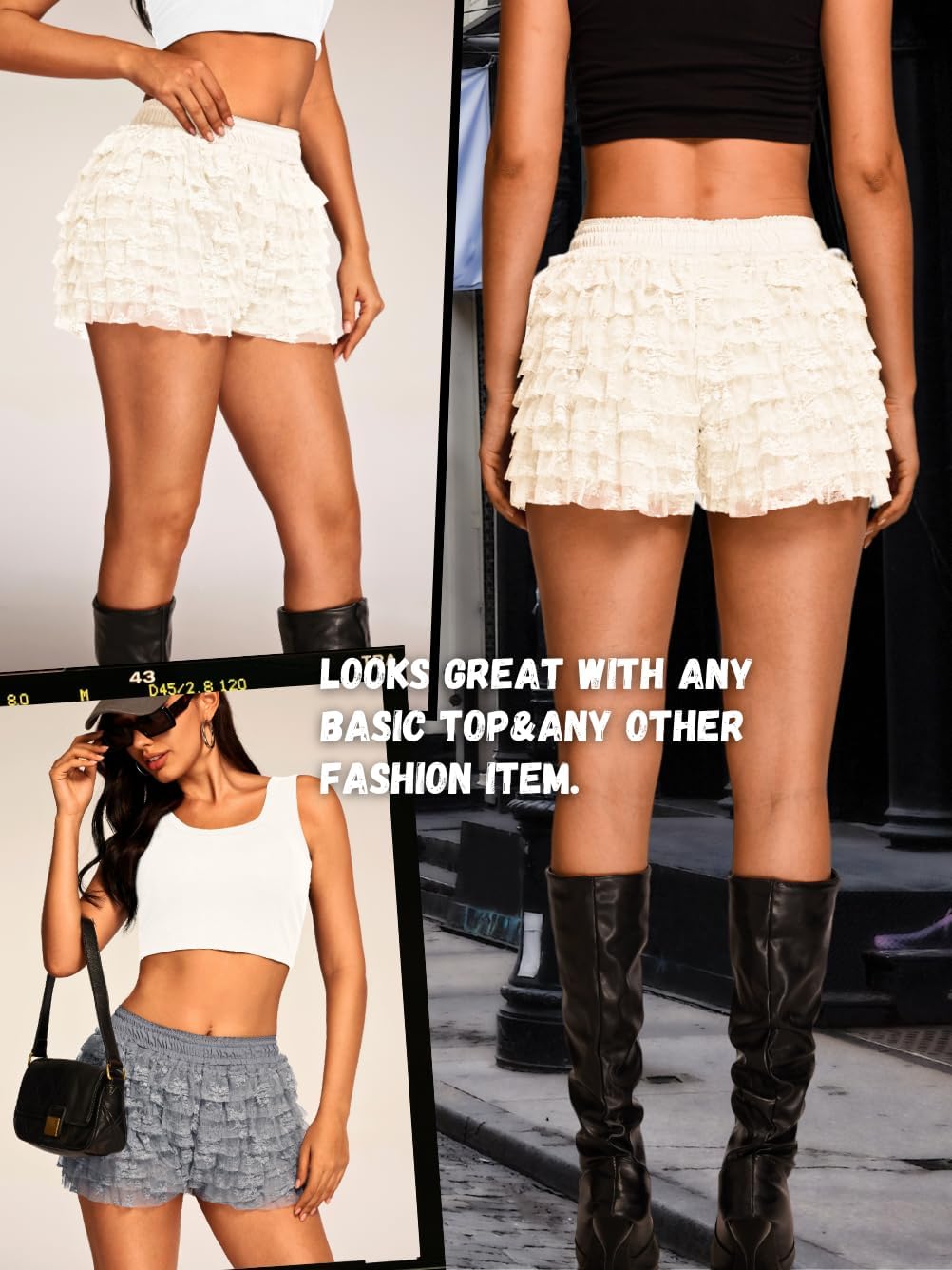High Waisted Ruffle Shorts for Women Girls, Cute Lace Layered Bloomers, Going Out Mini Micro Bloomer - Image 5
