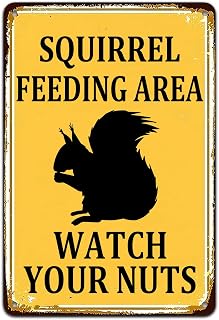 Squirrel Feeding Area Watch Your Nuts Vintage Metal Tin Sign, Squirrels Yard Decor Tin Poster for Home Farm Garden Yard Bar Pub Cafe Decor Outdoor Indoor Wall Panel 8×12 Inch