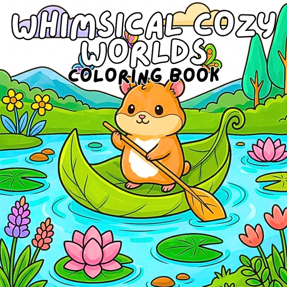 Whimsical Cozy Worlds Coloring Book: Bold and Easy Cute Relaxing Fantasy Scenes