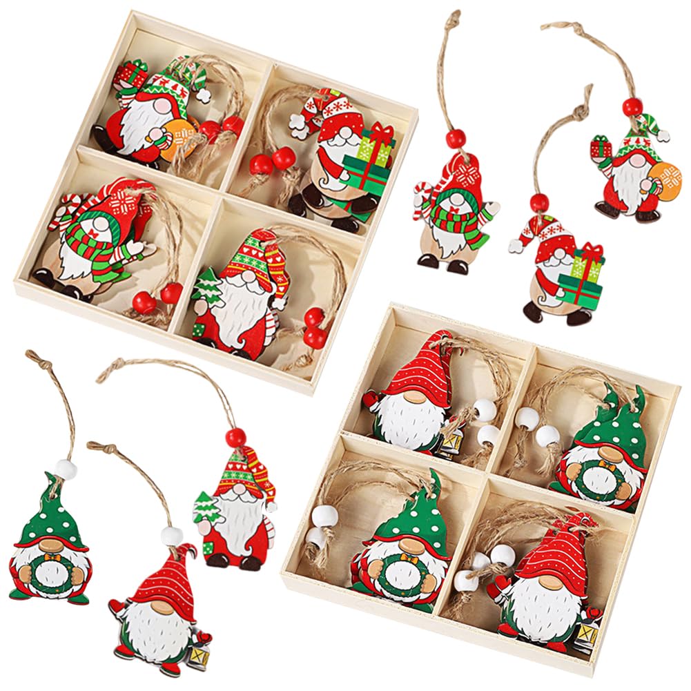 24 PCS Adornos Madera Navidad, Adornos de Navidad de Madera, Adornos Navidad Madera, Adornos de Navidad Madera, con Agujero y Cuerda, para Decoraciones de árboles de Navidad de Bricolaje