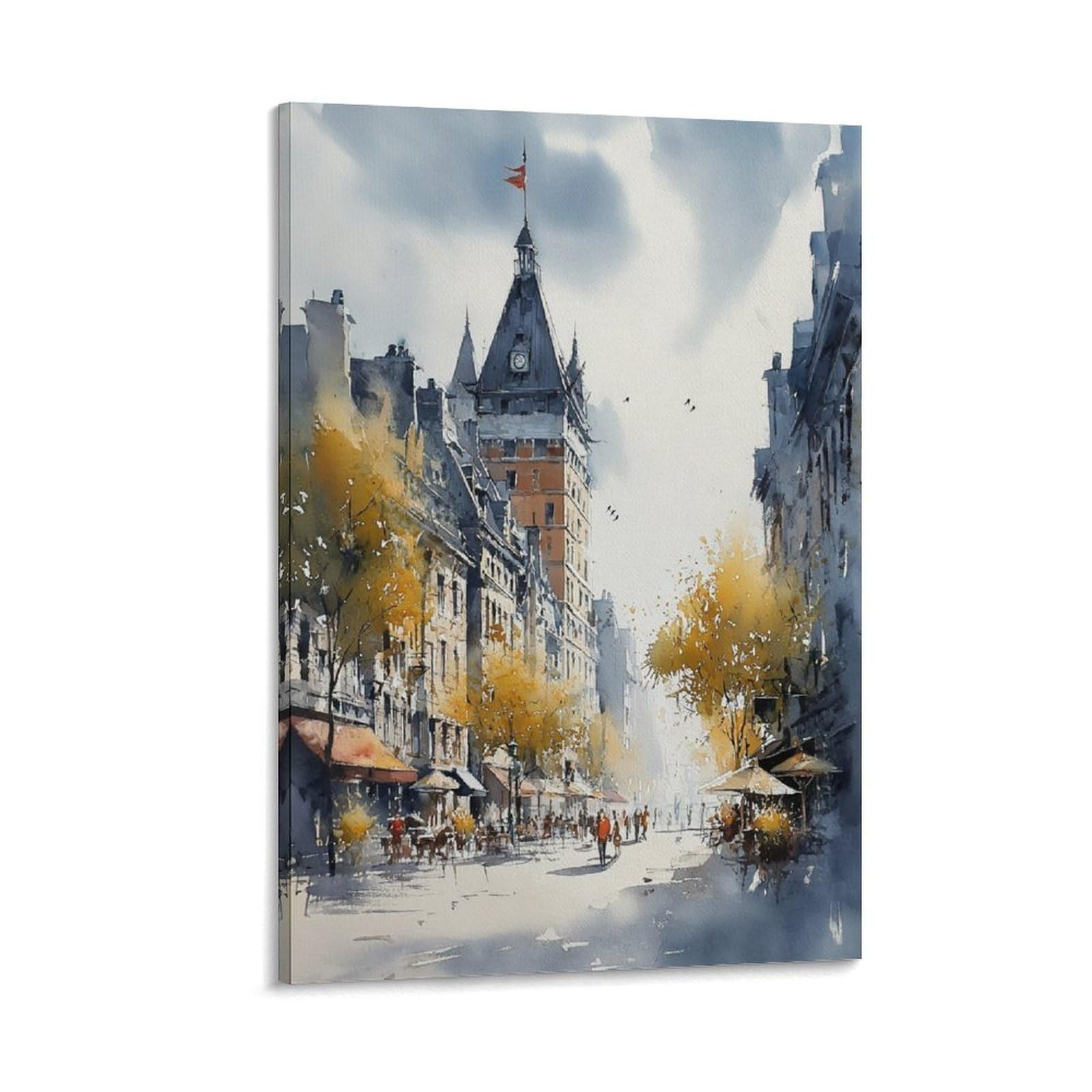 XWYMXZ Montreal Watercolor Quebec Cityscape 16x24inch(40x60cm) Vintage Travel Poster Watercolor Canvas Art