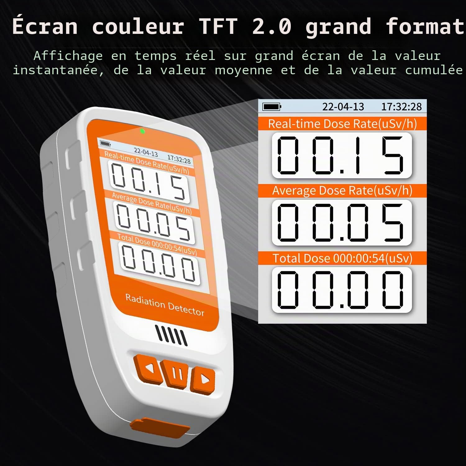 Compteur Geiger Détecteur de Rayonnement avec écran LCD, Mini Moniteur Dosimètre Radiographie Bêta Gamma, Moniteur de Rayonnement Nucléaire Rechargeable