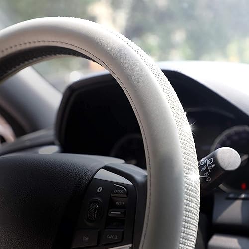 Miniatura 3 de Funda de volante de diamantes de imitación para automóvil, fundas de volante de cuero brillante de 15 pulgadas, se adapta a la mayoría de