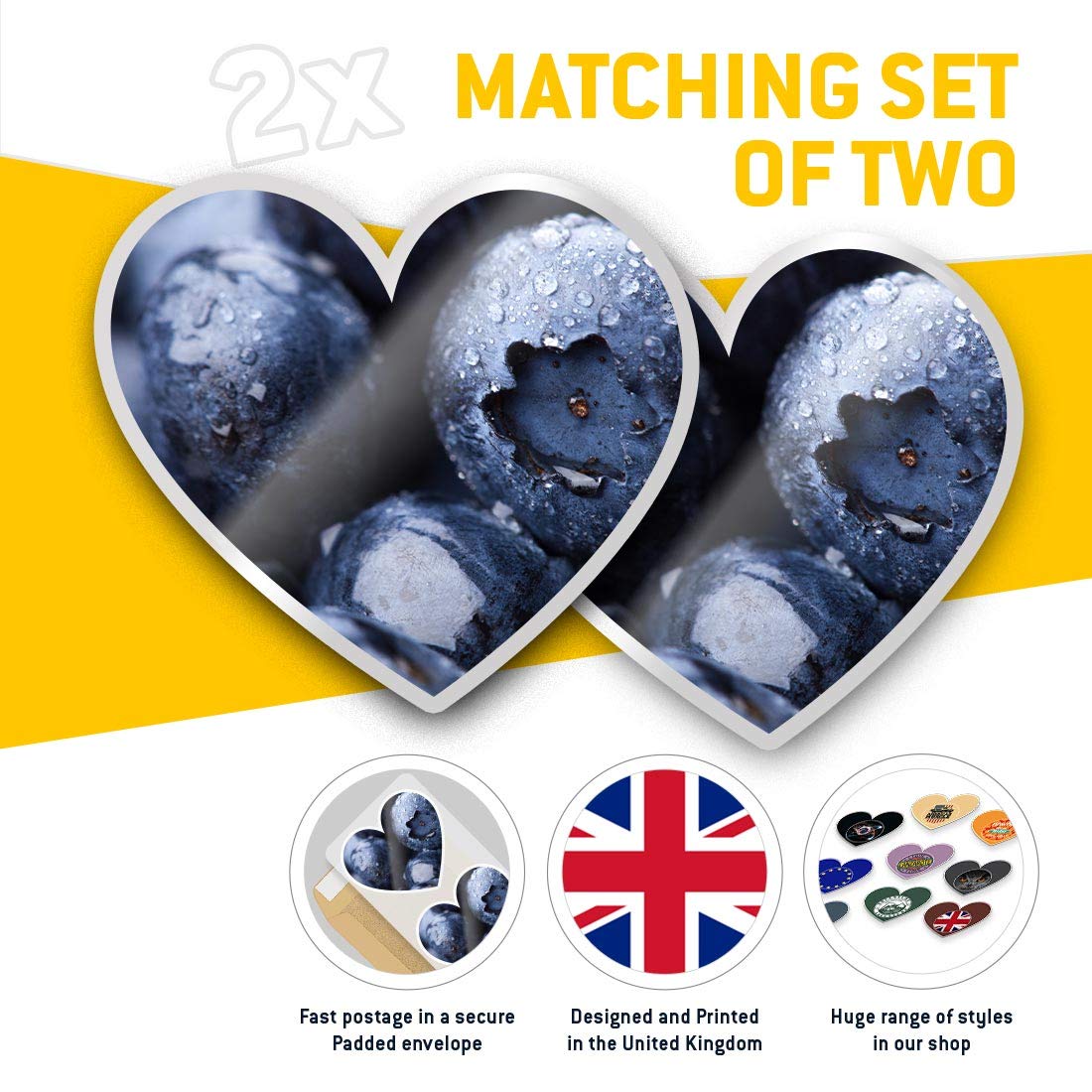 2 X Herz-Aufkleber Mit Heidelbeeren – 7,5 Cm, Glänzendes Vinyl, Für Laptop, Kühlschrank & Basteln