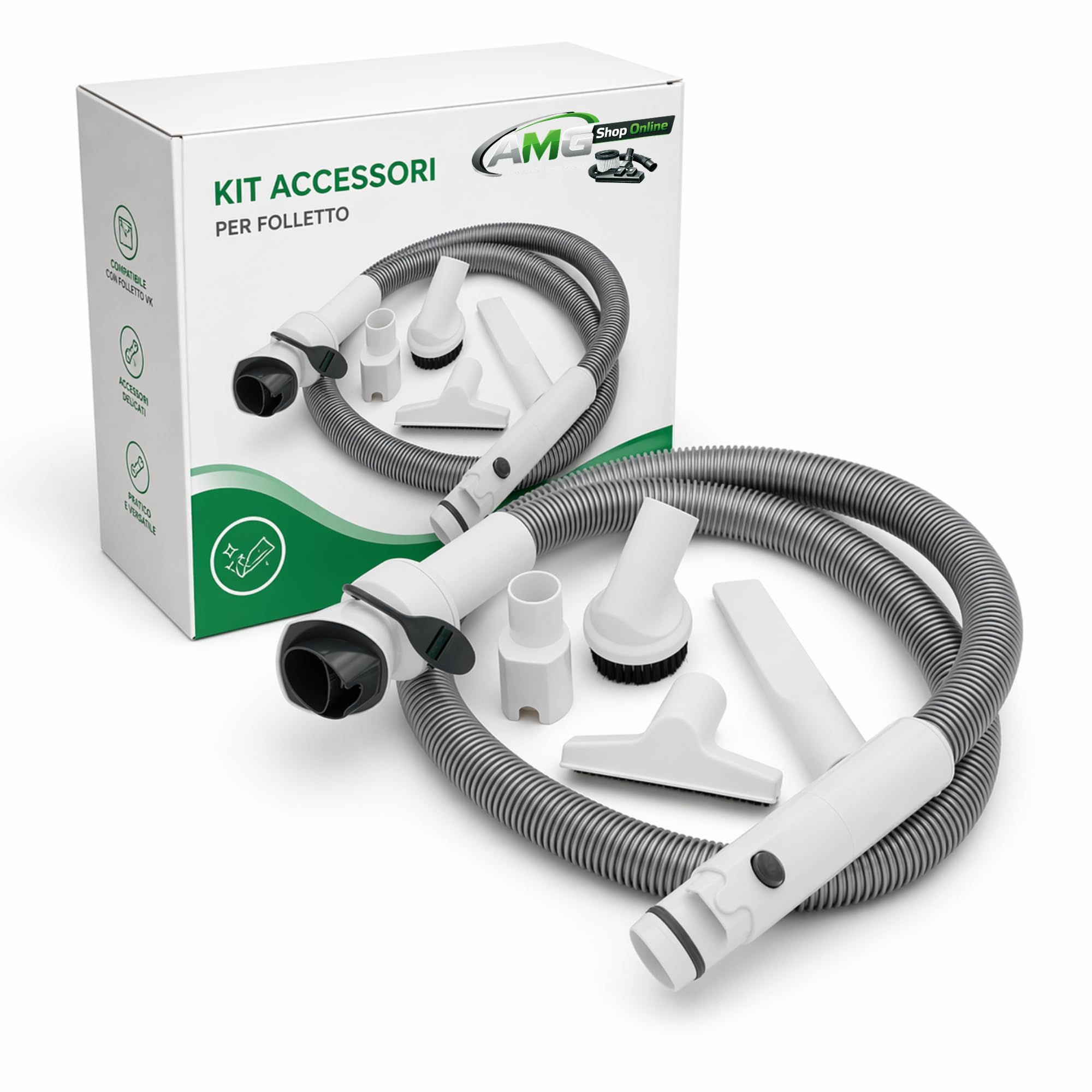 KIT TUBO Aspirapolvere Folletto VK150/200/220S (COMPATIBILE) - COMPRESO di Tubo Flessibile, Formichiere, Spazzolino, Adattatore e Girasole - Set Completo per Casa