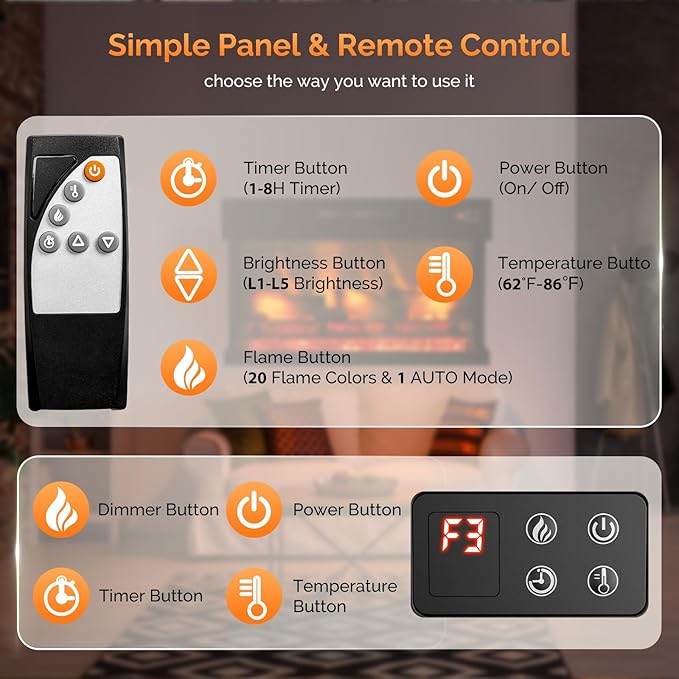 Chimenea Eléctrica ROVSUN 1400W 36" Control Remoto miniatura 5