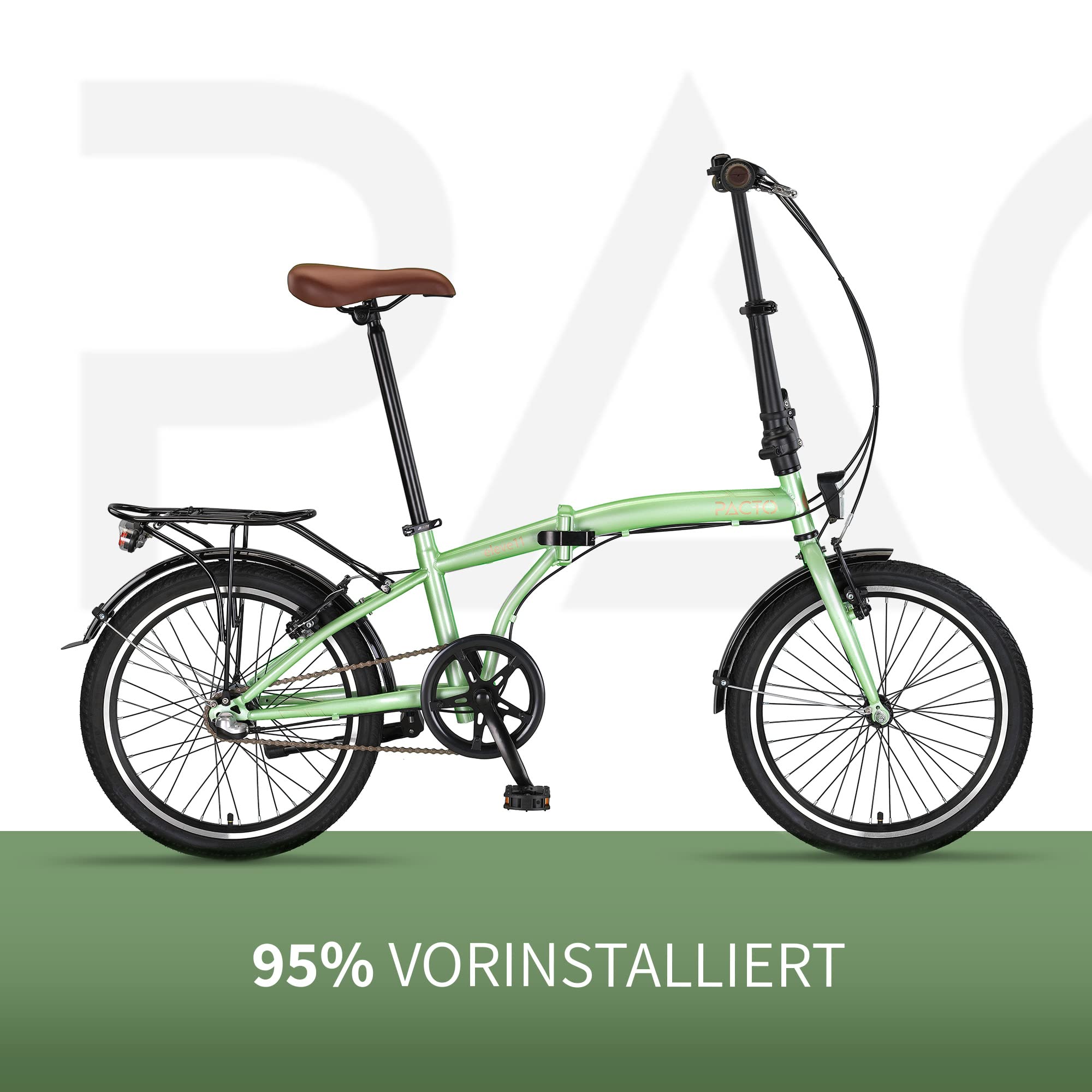 PACTO ELEVEN Bicicletta pieghevole di alta qualità 27 cm, telaio in acciaio, Nexus 3 velocità, bici da città pieghevole, facile da piegare in 10 secondi, bicicletta pieghevole a V-brake (menta)