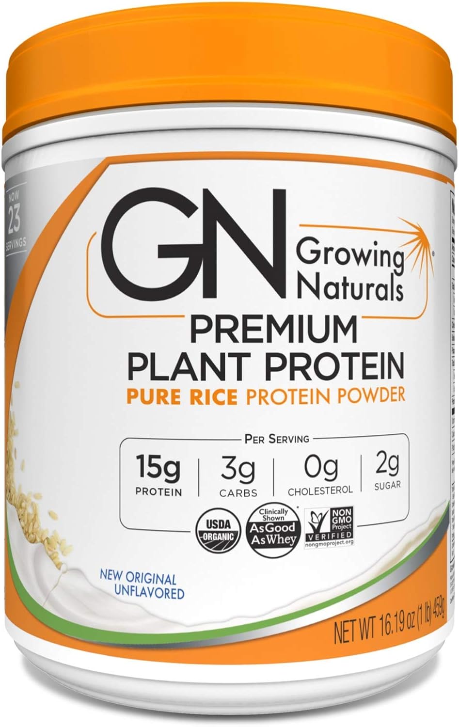Organic Premium Plant Based Protein, Original Pure Rice Protein Powder - Growing Naturals - Non-GMO, Vegan, Gluten-Free, Keto Friendly, Shelf-Stable (Original Unflavored, 1 Pounds (Pack of 1)) : Health & Household