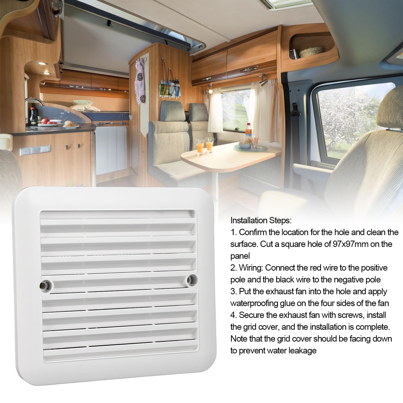 Ventilateur D'extraction D'air pour Camping-car, 97 X 97 Mm, 12 V, 1,2 W, pour Cuisine, Salle de Bain, Camping-car, Yacht, Salle de Bain