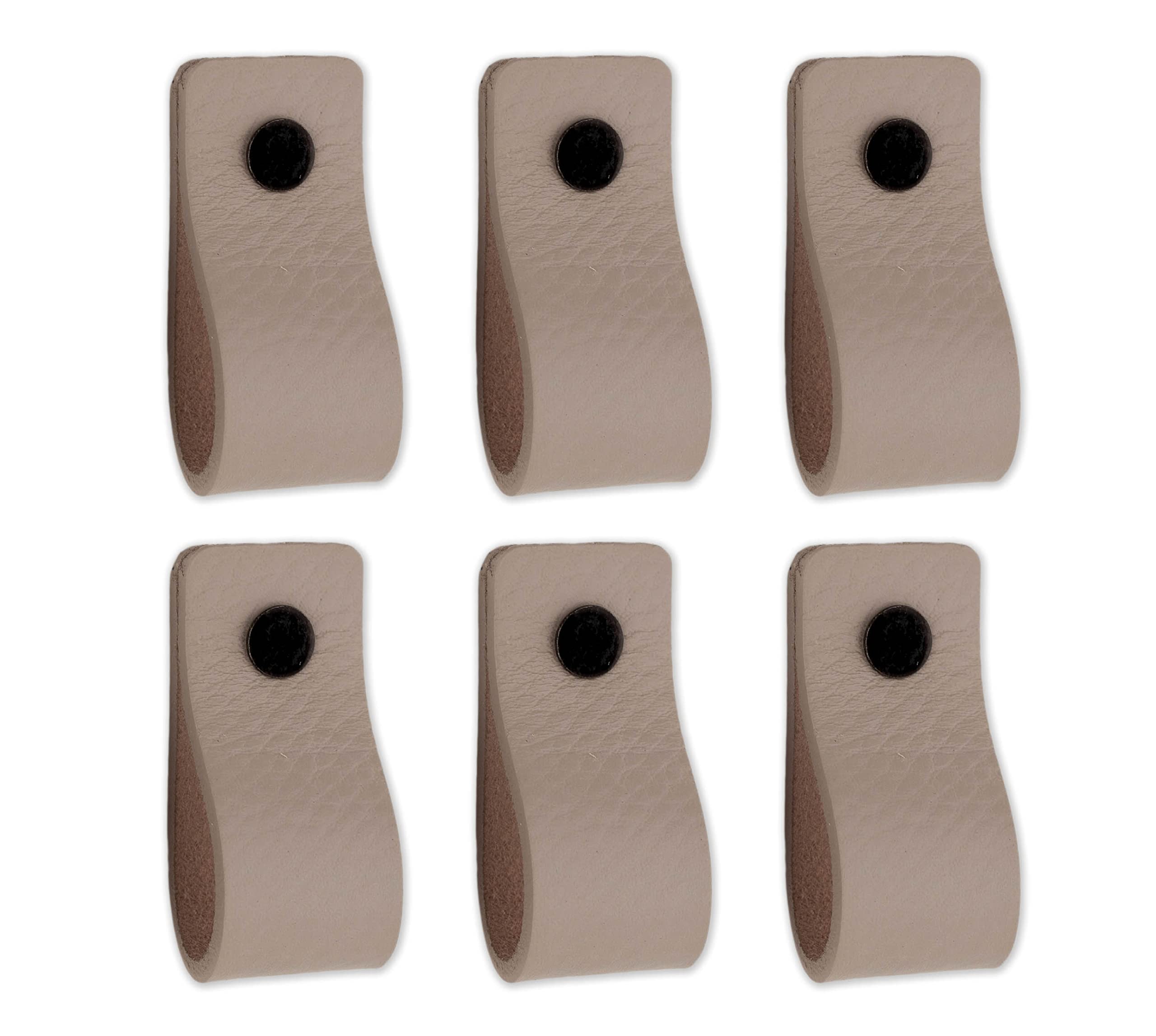 Brute Strength - Leather Handles - Light Grey - 6 pcs - 12.5 x 2.5 cm - Cabinet, Door Handle for Kitchen Bathroom, Dresser