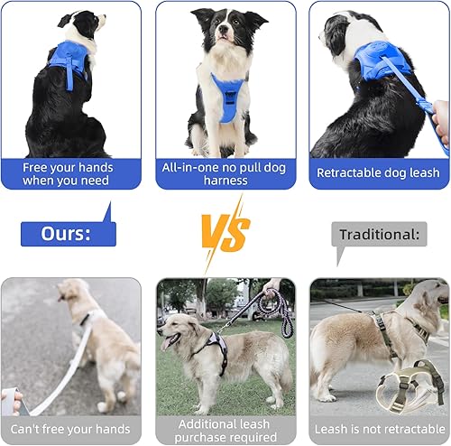 Miniatura 2 de Arnés para perro de tamaño mediano, arnés para perro 2 en 1 sin tirones y correa retráctil para perro. Función de bloqueo automático arnés para