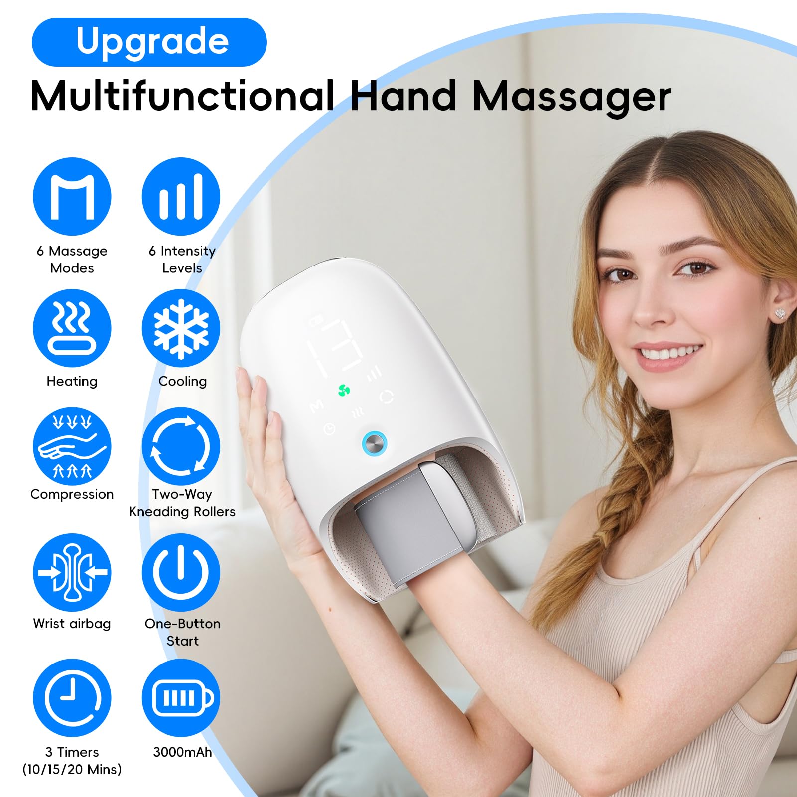 NOWWISH Masajeador de manos mejorado con calor y compresión para aliviar la artritis y el túnel carpiano, masajeador inalámbrico de mano y muñeca con correa de muñeca ajustable, regalos de cumpleaños