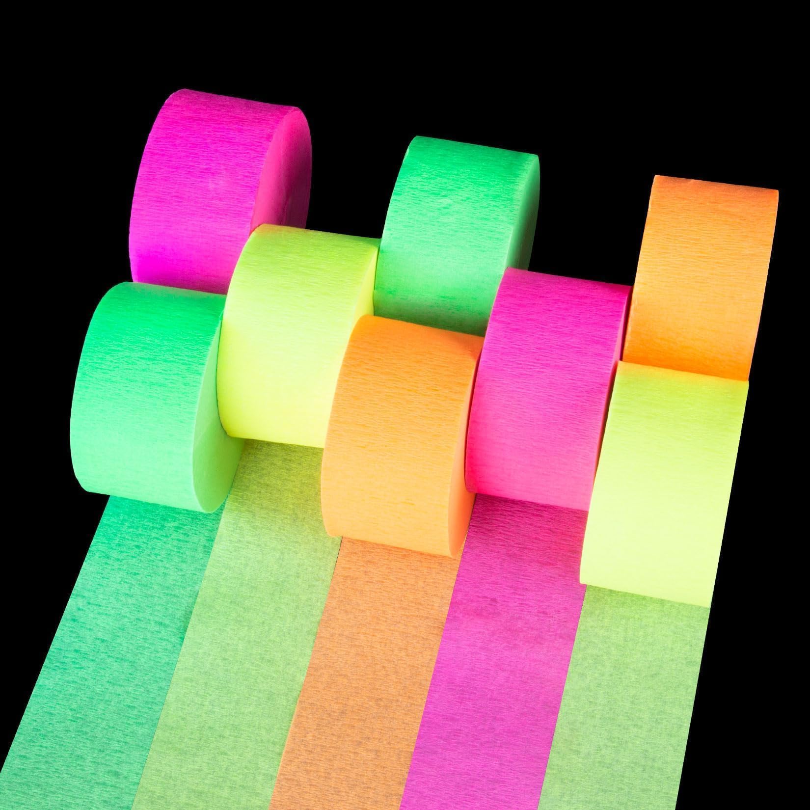 MAQIHAN 656ft Neon Streamers - 8 Roll Crepe Paper Streamer Party Decoration