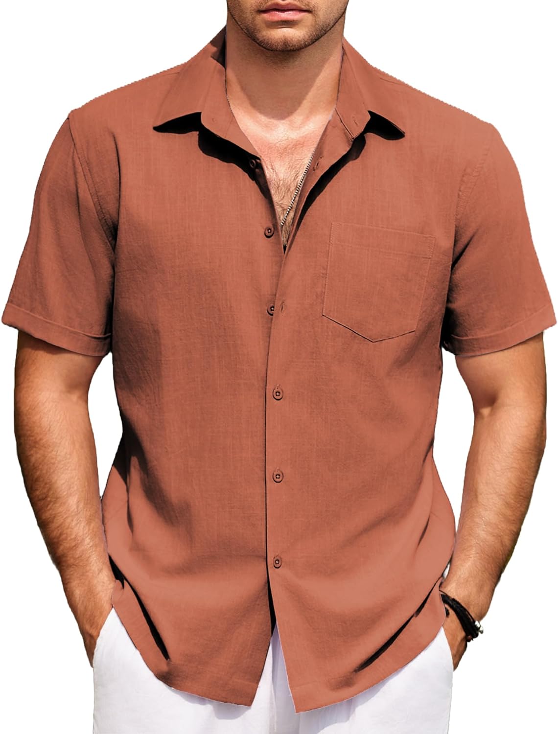 COOFANDY Mens Short Sleeve Button Down Shirts Casual Cotton Beach Summer Linen Textured Shirts