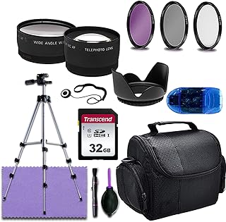58mm Accessory Bundle for Canon EOS 80D, 77D, Rebel T7, T7i, T6, T6i, T5, SL2, SL3 Includes - 3pc-Filter Kit, 32GB Transcend Memory Card, Wide & Telephoto Lens, Tripod, Lens Hood + Case