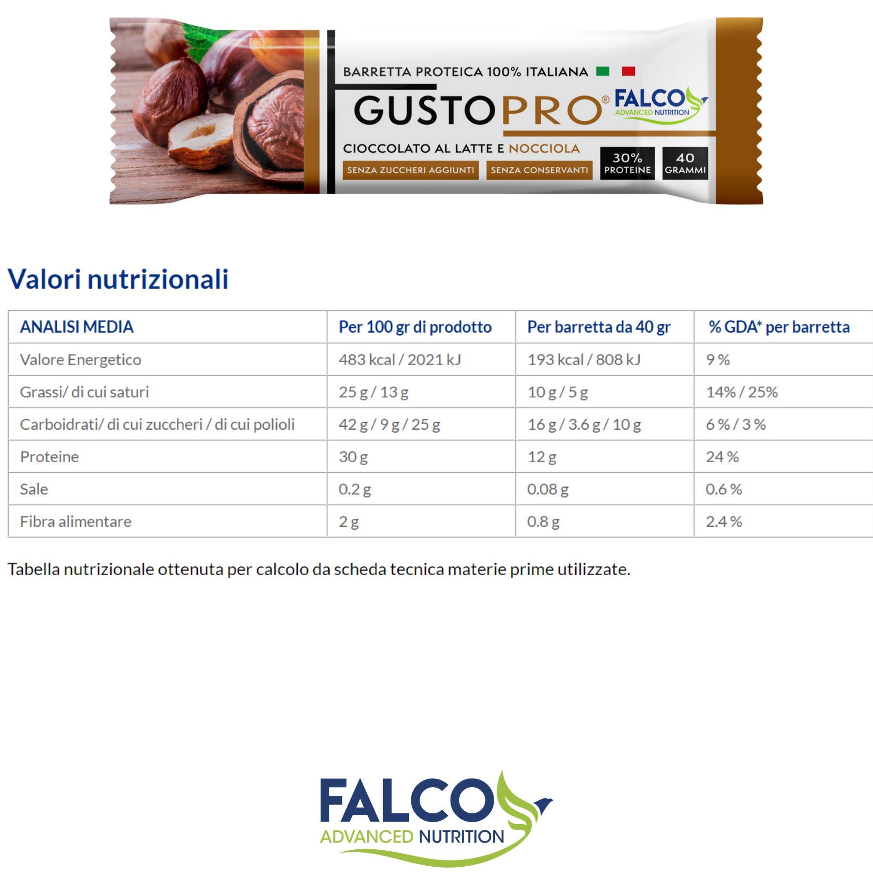 GUSTOPRO LATTE E NOCCIOLA – Barretta Proteica Senza Zucchero, Croccante, Puro Cioccolato al Latte e Nocciola, 30% di Proteine Del Siero del Latte (Whey Protein) (24x40g)