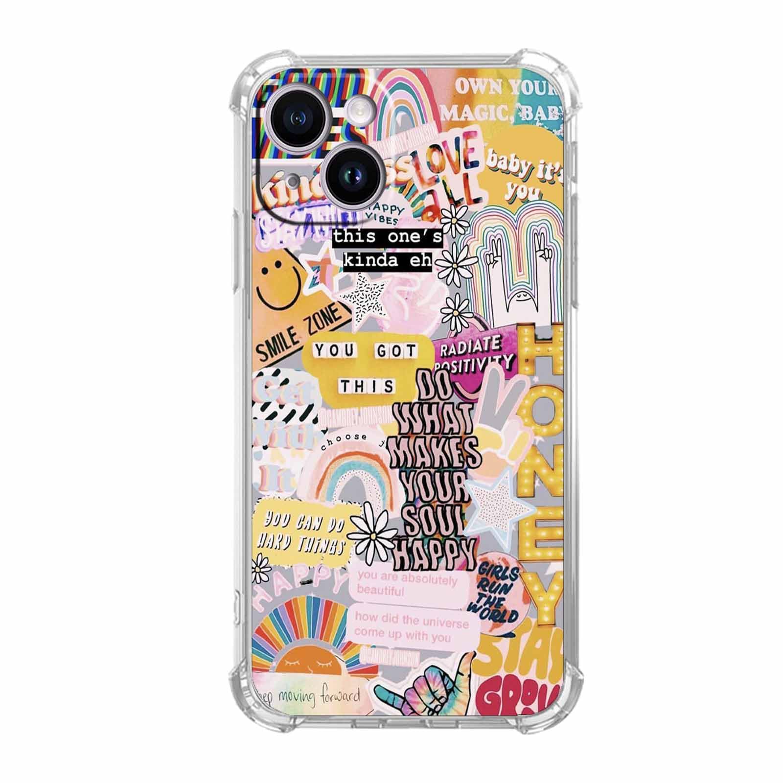 Design For IPhone 14 Pro, Hippie Indie Aesthetic Positive Quotes Collage IPhone Case Protection Shockproof TPU Clear Case Cover For Men & Women Cases